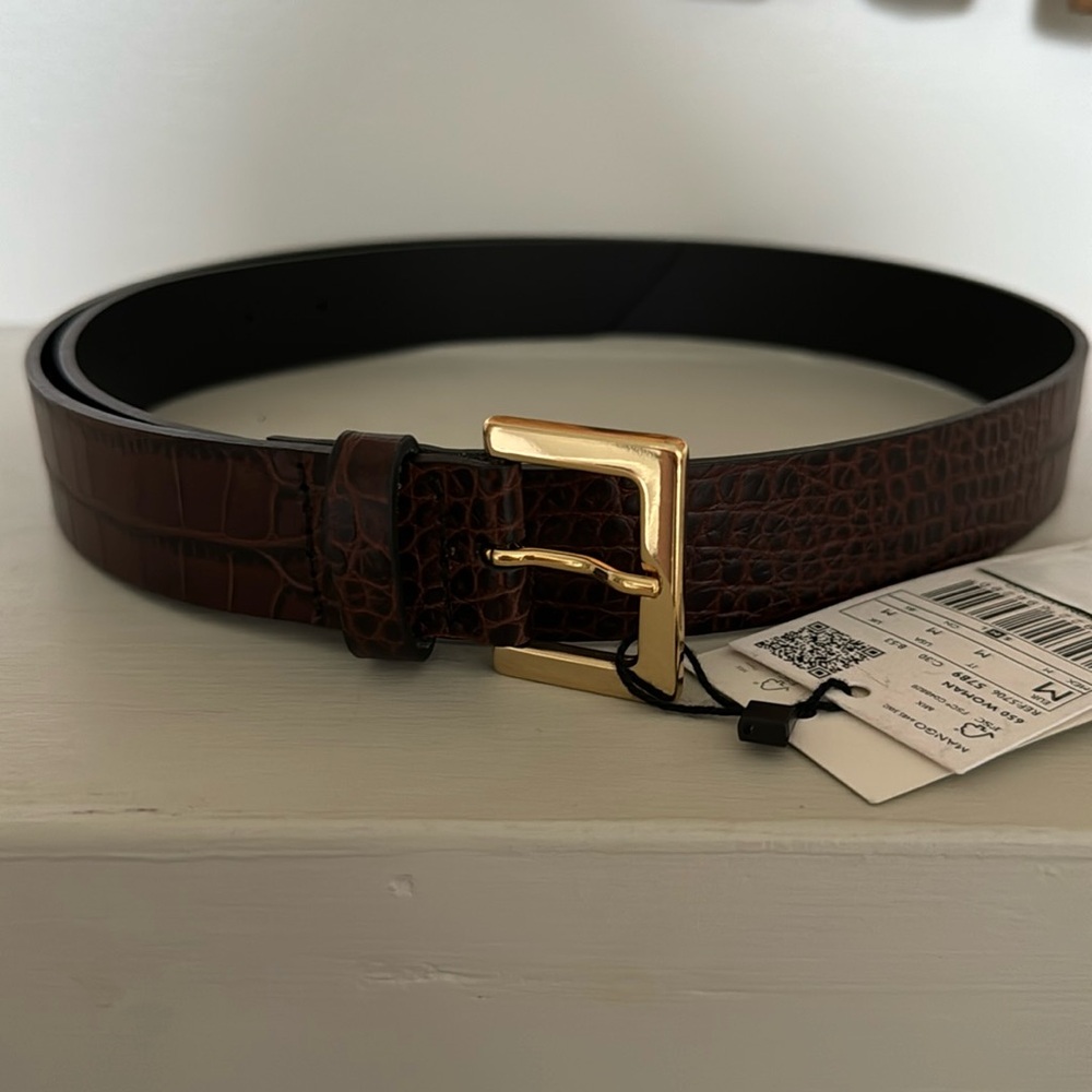 Mango croc effect leather belt
